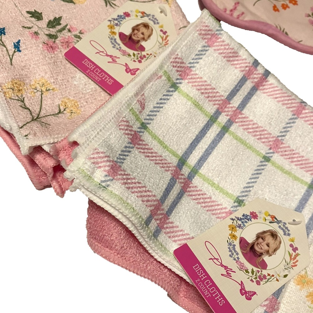 Dolly Parton Floral Butterfly Kitchen Set Dish Drying Mat Pot Holder Dish Cloths - Picture 4 of 7